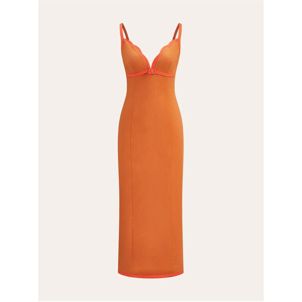 NWT Women's Commense Orange Linen & Cotton Contrast Trim Maxi Dress Sz L
